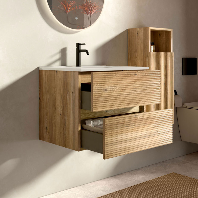 Caryll Wall Mounted Single Bathroom Vanity with Ceramic Sink, Modern Storage Cabinet with DTC Soft-Close Hinges, for Bathroom, Apartment & Hotel Style