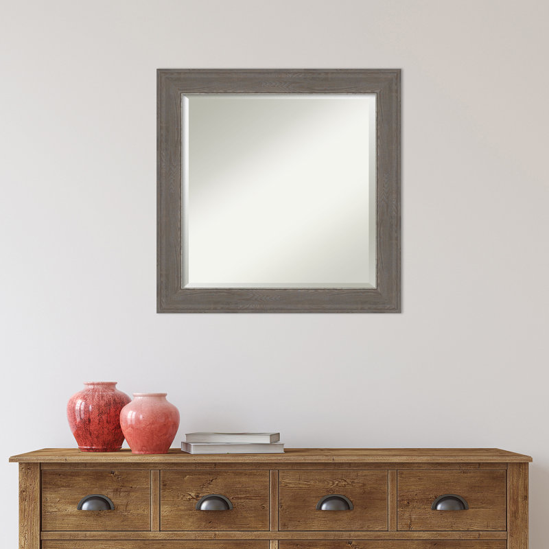 Ariele Flat Wall Mirror, 24.62" x 24.62", Distressed Gray