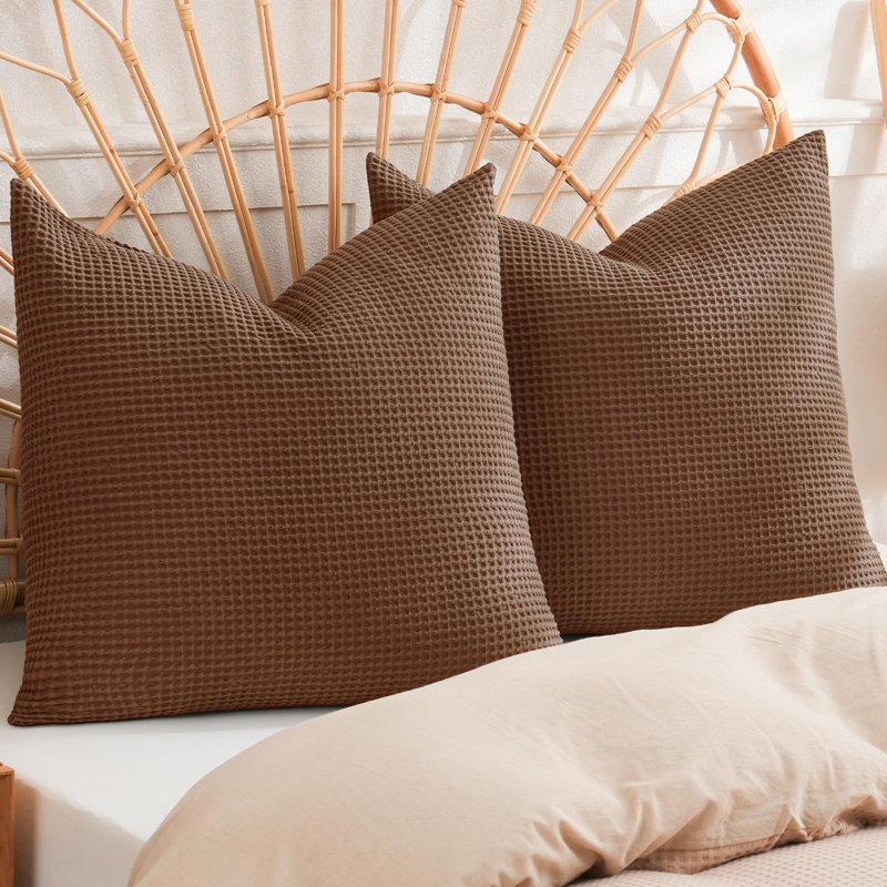PHF 100% Cotton Waffle Weave Euro Shams, 2 Pack Elegant Home Decorative Euro Throw Pillow Covers for Bed Couch Sofa, 26x26"