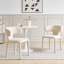 Modern Upholstered Dining Chairs, Curved Back Linen Fabric Side Chairs With Integrated Metal Legs-851577490-851677003