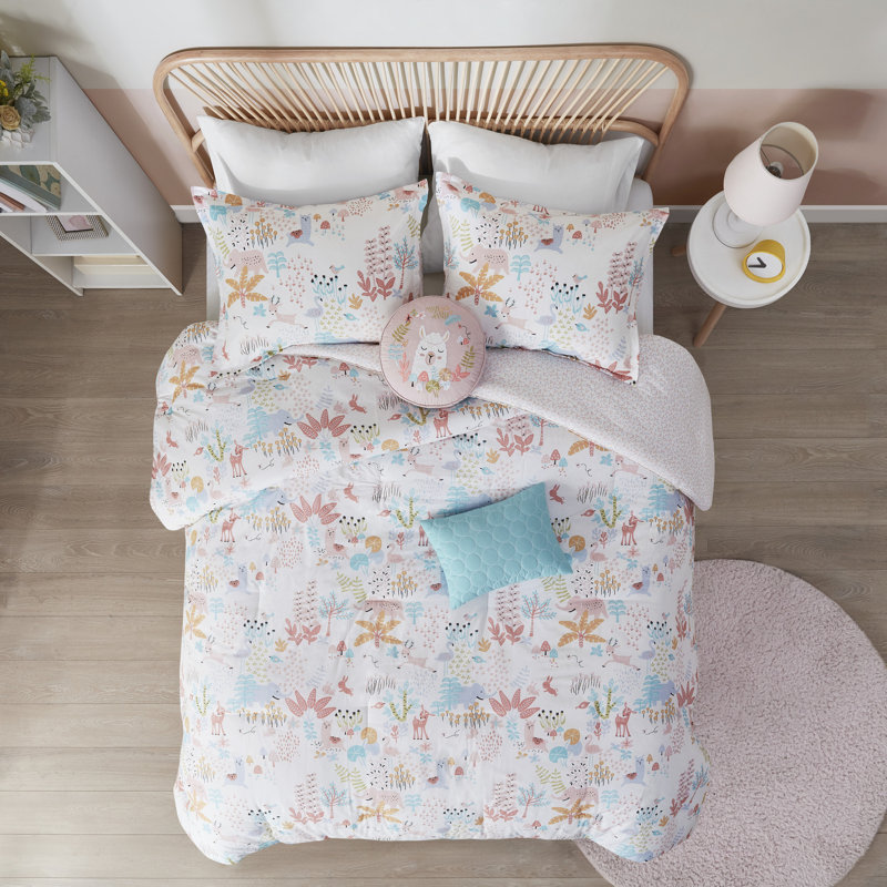 Édredon réversible en coton Iris Woodland, Édredon simple + 1 taie décorative + 2 coussins