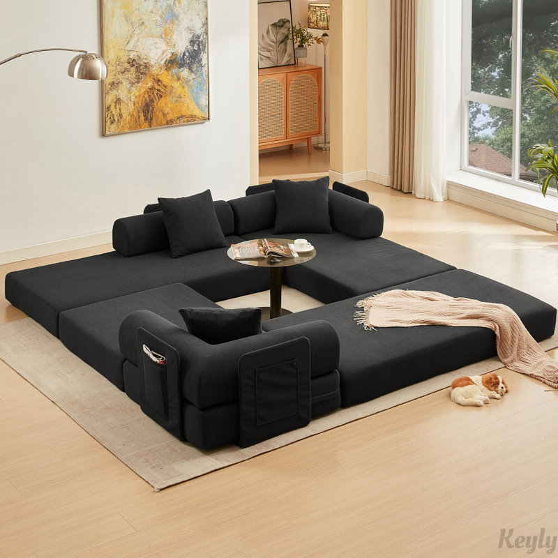 107'' Folding Cloud sofas Modular Sectional Sofa, DIY ,No Assembly, Black