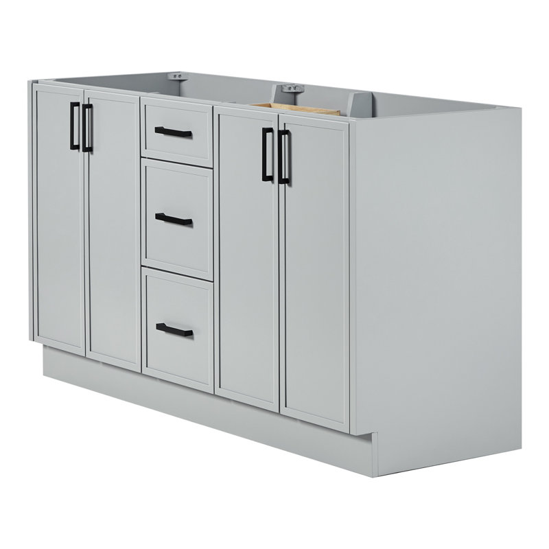 Ariel Kelley 60 Inch Double Sink Base Cabinet In Oak, Gray