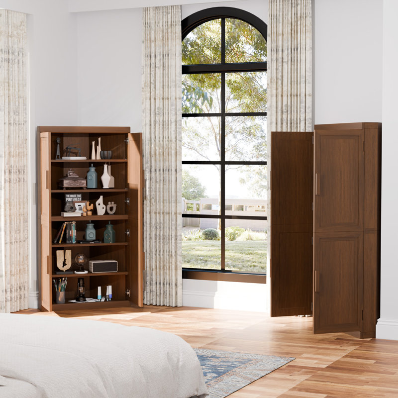 Ensemble de 4 armoires d'appoint de coin en noyer avec portes et rangement peu encombrant P 16 po x l 31 po x H 62 po, Brun
