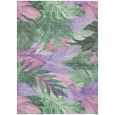 9' X 12' Sage And Mint Green Floral Washable Indoor Outdoor Area Rug