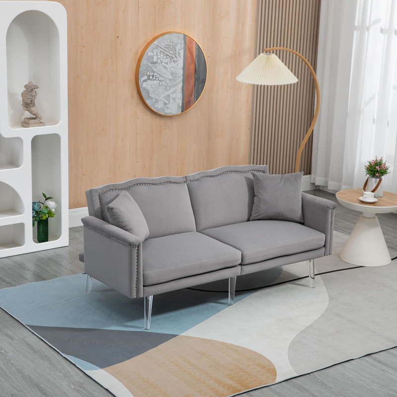 Canapé à accoudoirs carrés 64,57 po Ferrante, Velours gris