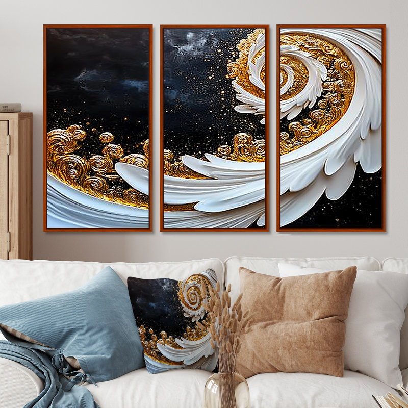 «Golden Cream Abstract Spiral Nexus II», ensemble de reproductions d'art abstrait, Reproduction avec cadre flottant, Brun