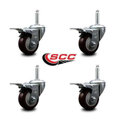 Poly Swivel 5/8 Inch Threaded Stem Caster Set with Total Lock BRK