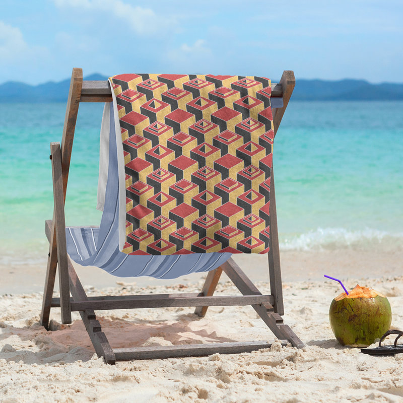 Serviette de plage classique gratte-ciels, Rouge/jaune