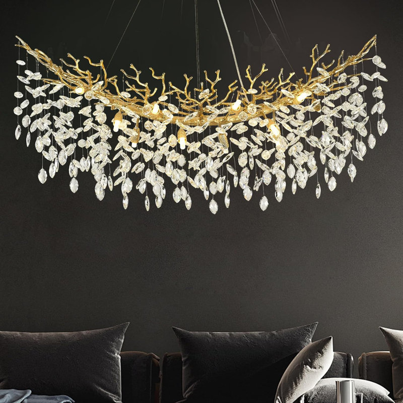 Lustre moderne en cristal K9, Doré, H 18,11 po x l 47,24 po x P 19,69 po