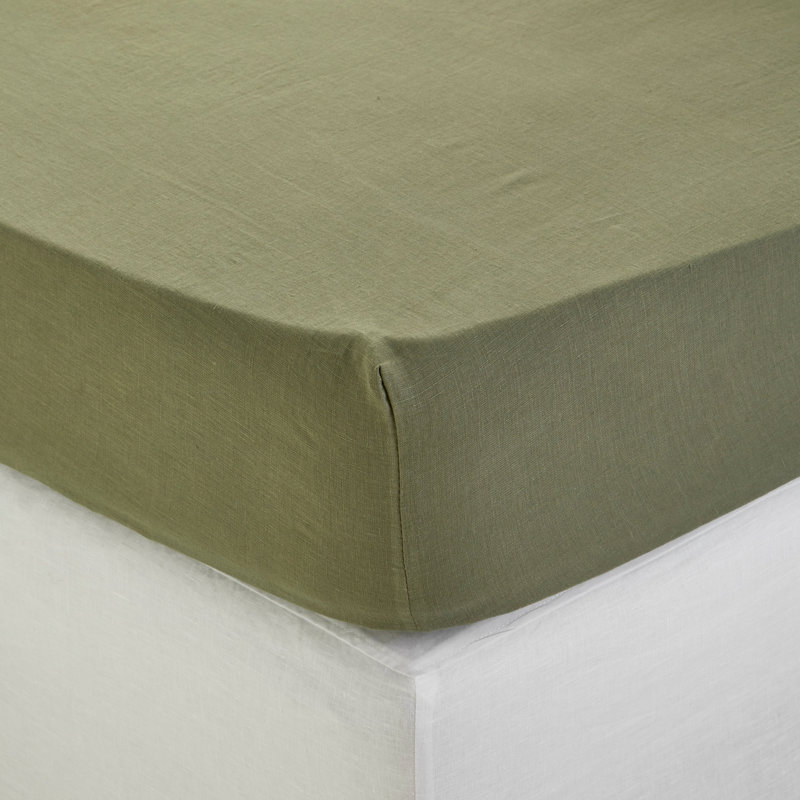 Carlina 100% Linen Fitted Sheet, Grey/Green, European Kingsize (160 x 200 cm)
