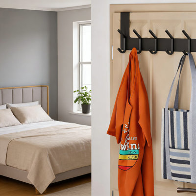 Over The Door Hooks With 6 Double Hooks, Heavy Duty Stainless Steel Door Hanger For Towels Coats Robes Hats Bags, No Drill Over Door Towel Rack For Bathroom Bedroom Closet