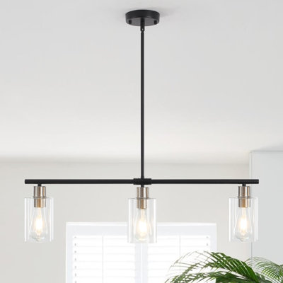 Delmis 3 - Light Kitchen Island Pendant Rustic Linear Chandelier with Clear Glass Shades
