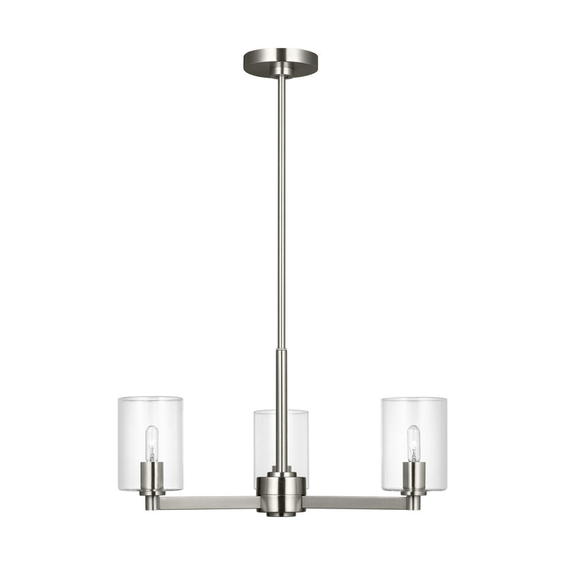 Fullton Dining Room Chandelier With Clear Shade, 10.375" H x 21.625" W x 21.625" D, Brushed Nickel, 3 Lights