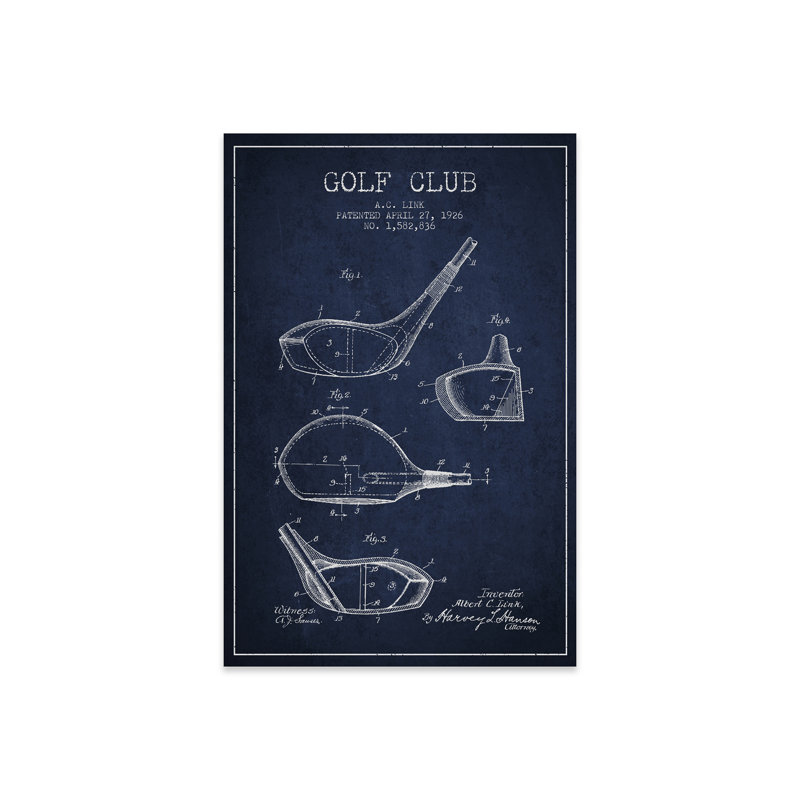 " Golf Club Patent Blueprint " by Aged Pixel, Navy Blue