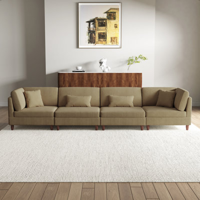 4 - Piece Upholstered Camel Corduroy Modular Sectional with Pillow Back and Solid Wood Legs