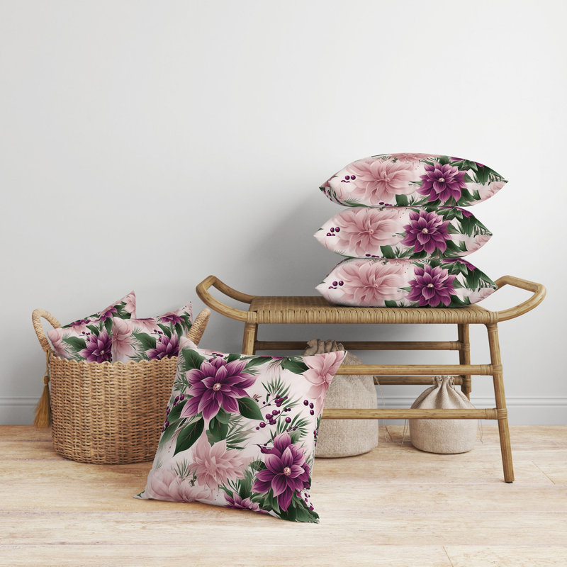 Coussin décoratif réversible Holiday, H 16 po x l 16 po, Floral rose / vert