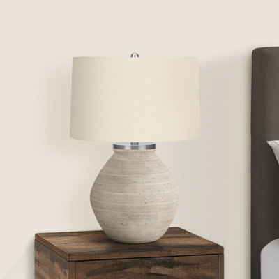 Lighting, H 25 po, lampe de table, béton crème, abat-jour, contemporain