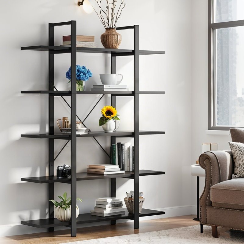  Bibliothèque H 70,5 "x l 47,3", étagère de rangement ouverte à 5 niveaux, Noir