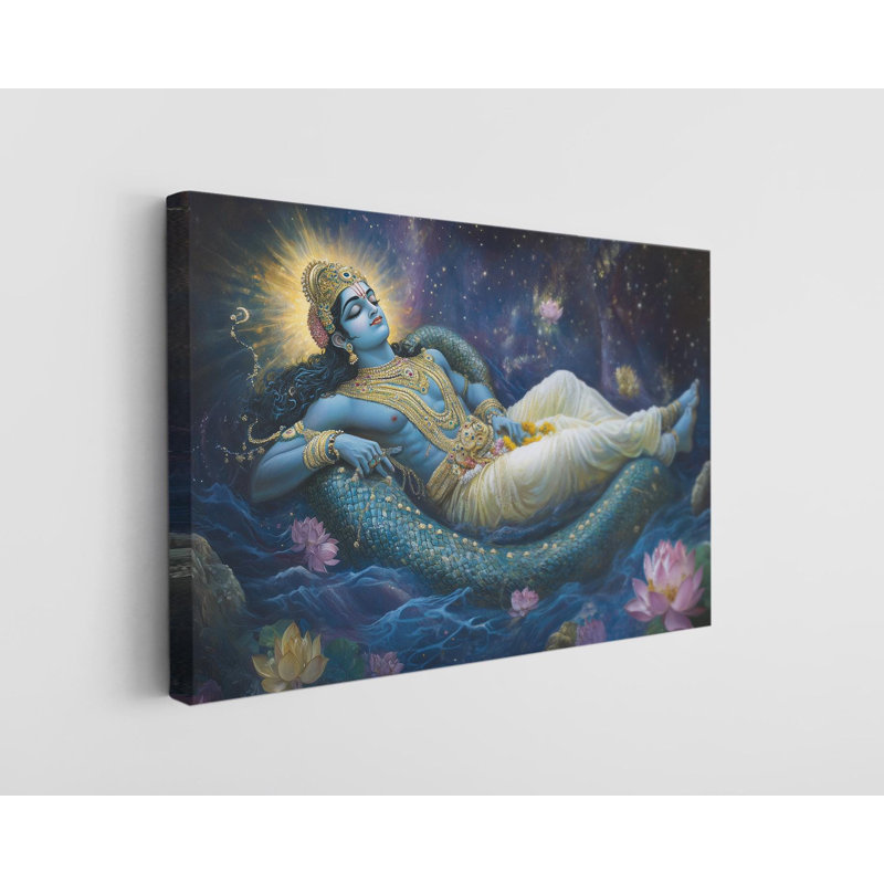 «Lord Vishnu couché sur le serpent» sur une impression sur toile de haute qualité - décoration murale fabriquée à la main - art élégant - cadeau - décoration murale, reproduction de peinture
