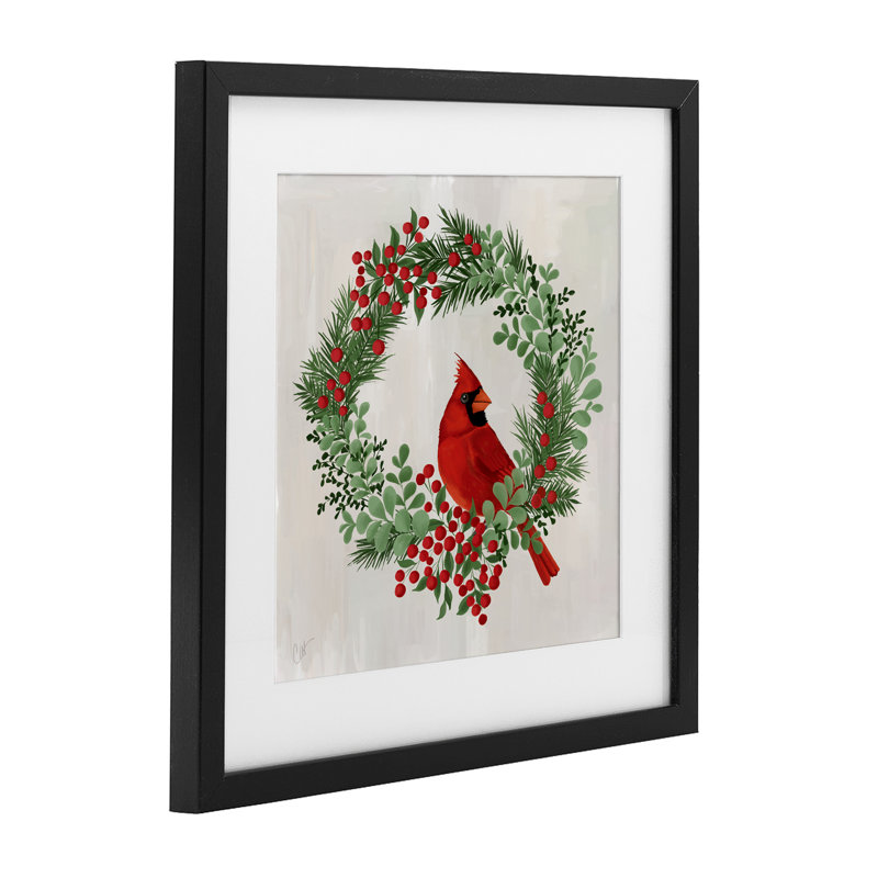 Motif de couronne festive perchée encadrée sous verre, design par Cat Thurman Designs, H 13 po x l 13 po, Cadre noir minuit