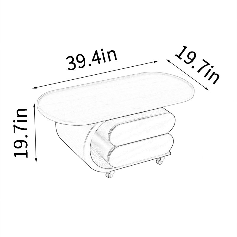 Table basse légère et portable, Crème, crème, Blanc, H 19,7 po x L 39,4 po x l 19,7 po