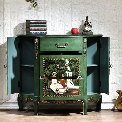 Console verte en bois massif + demi-cercle en bois manufacturé