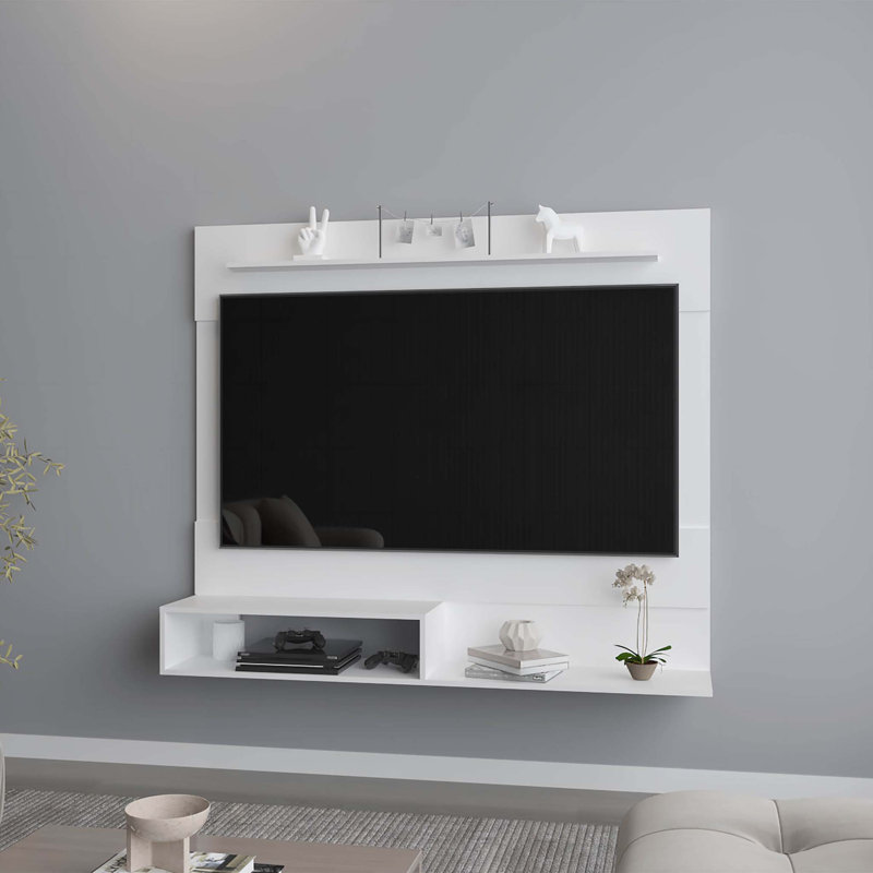Irmo Wall-Mounted Entertainment Center with Shelves, White