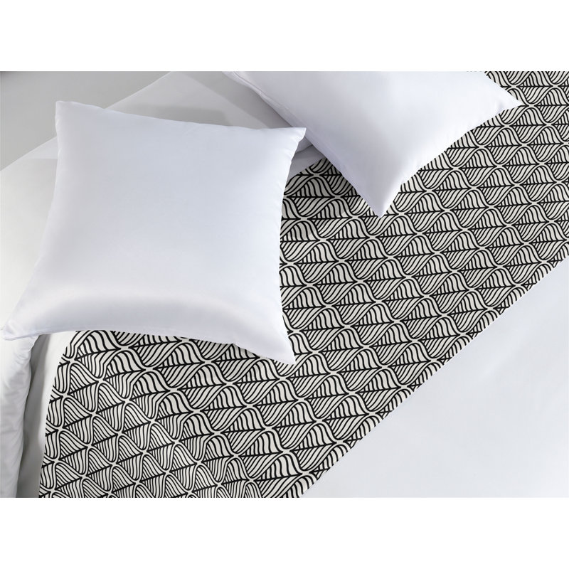 Ambesonne Abstract Bed Runner Slanted Leaf Like Dark Grey White, King