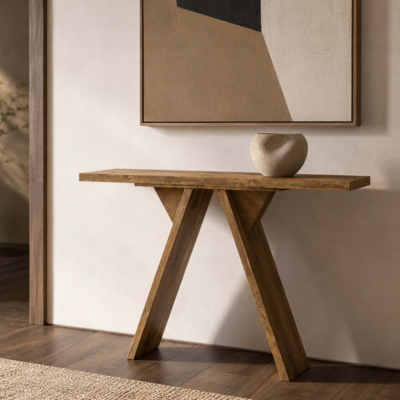 Console, table d'entrée étroite de 43,4 pouces de long avec base en forme de V, console de canapé rustique pour le couloir, le salon, le canapé derrière