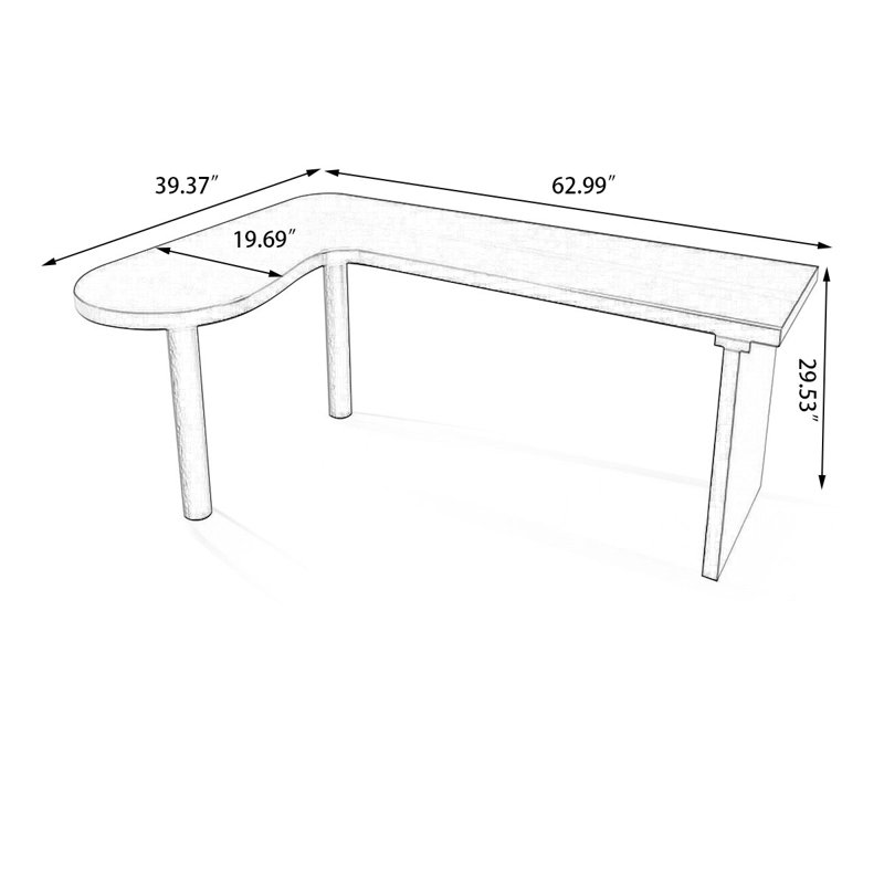 62.99" Black Rectangular Solid Wood desk, H 29,6 po x l 63 po x P 39,4 po, Retour à droite