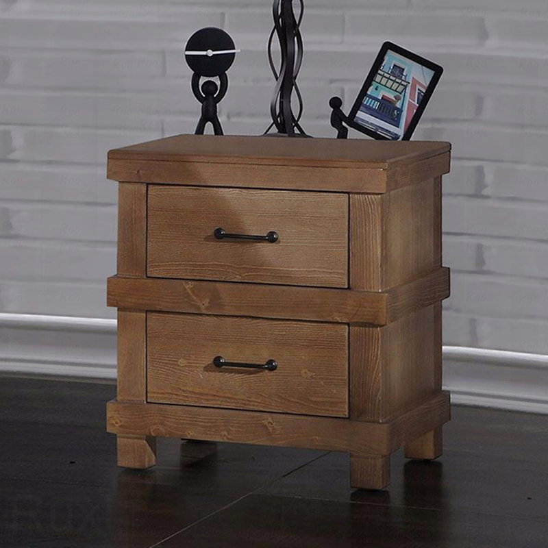 Table de chevet en bois avec 2 tiroirs au fini chêne antique