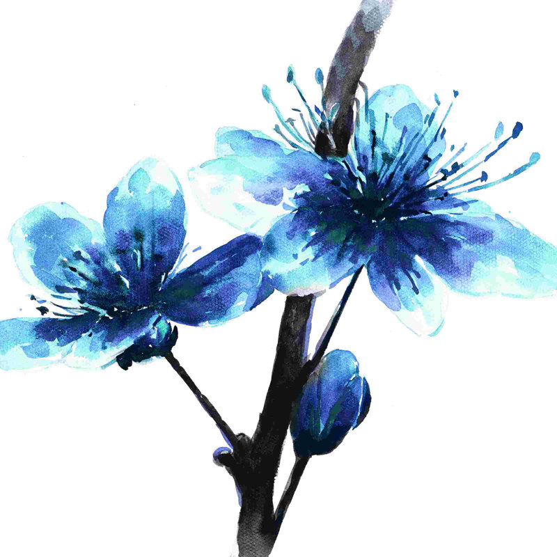 Bleu aquarelle fleur, H 20 po x l 20 po