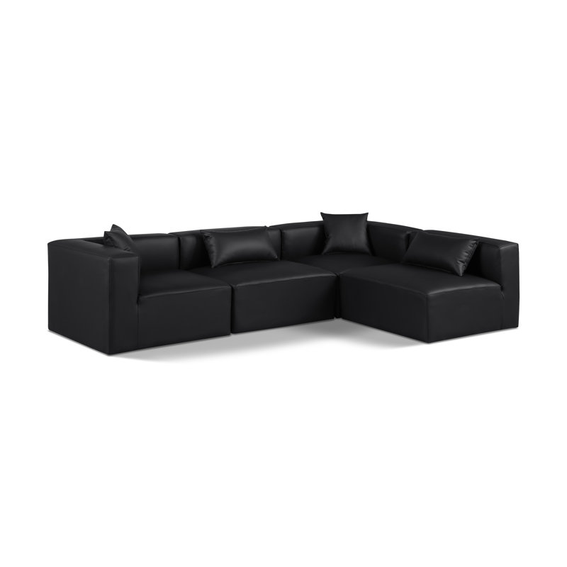 Houswerth Upholstered L-Shaped Sectional Reversible, Black Vegan Leather
