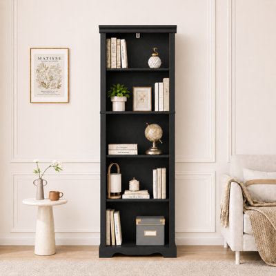 Bibliothèque à 5 niveaux avec bibliothèque réglable en bois de H 61 "de hauteur