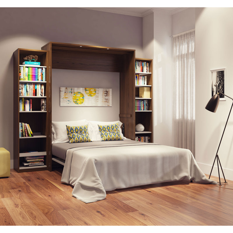 Osterman Storage Murphy Platform Bed with 2 Narrow Closet Organizers, Bark Gray, Full