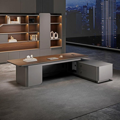 Bureau de direction en L 110,24 po luxueux et sophistiqué brun
