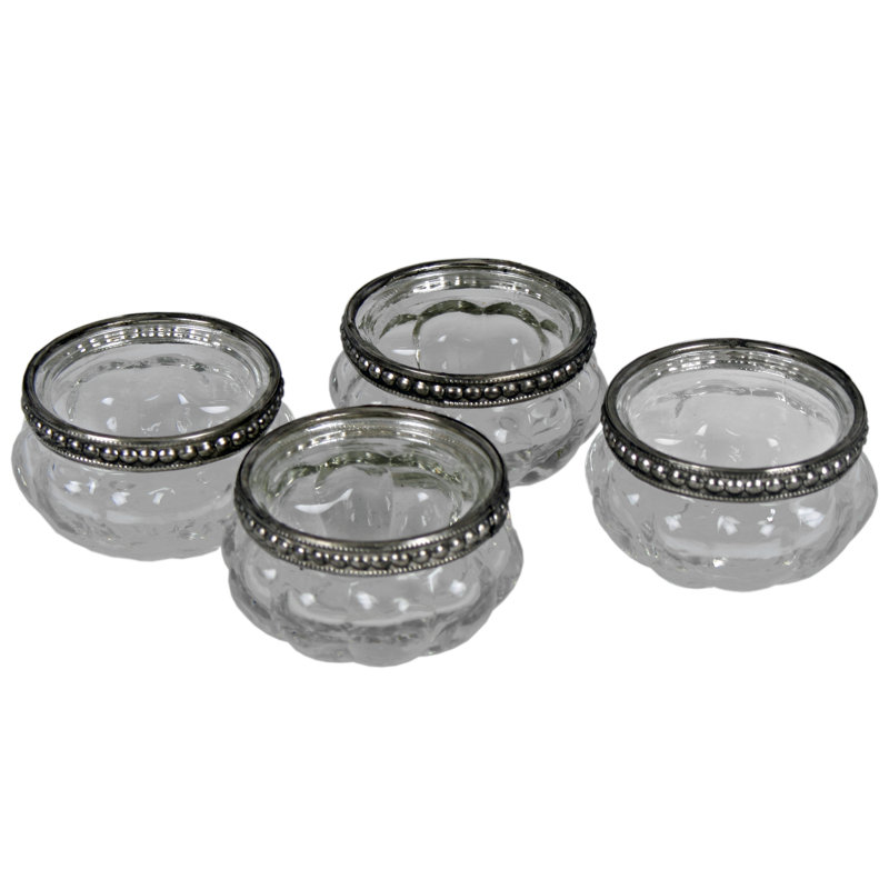 4 Piece Glass Tabletop Tealight Holder Set, Clear
