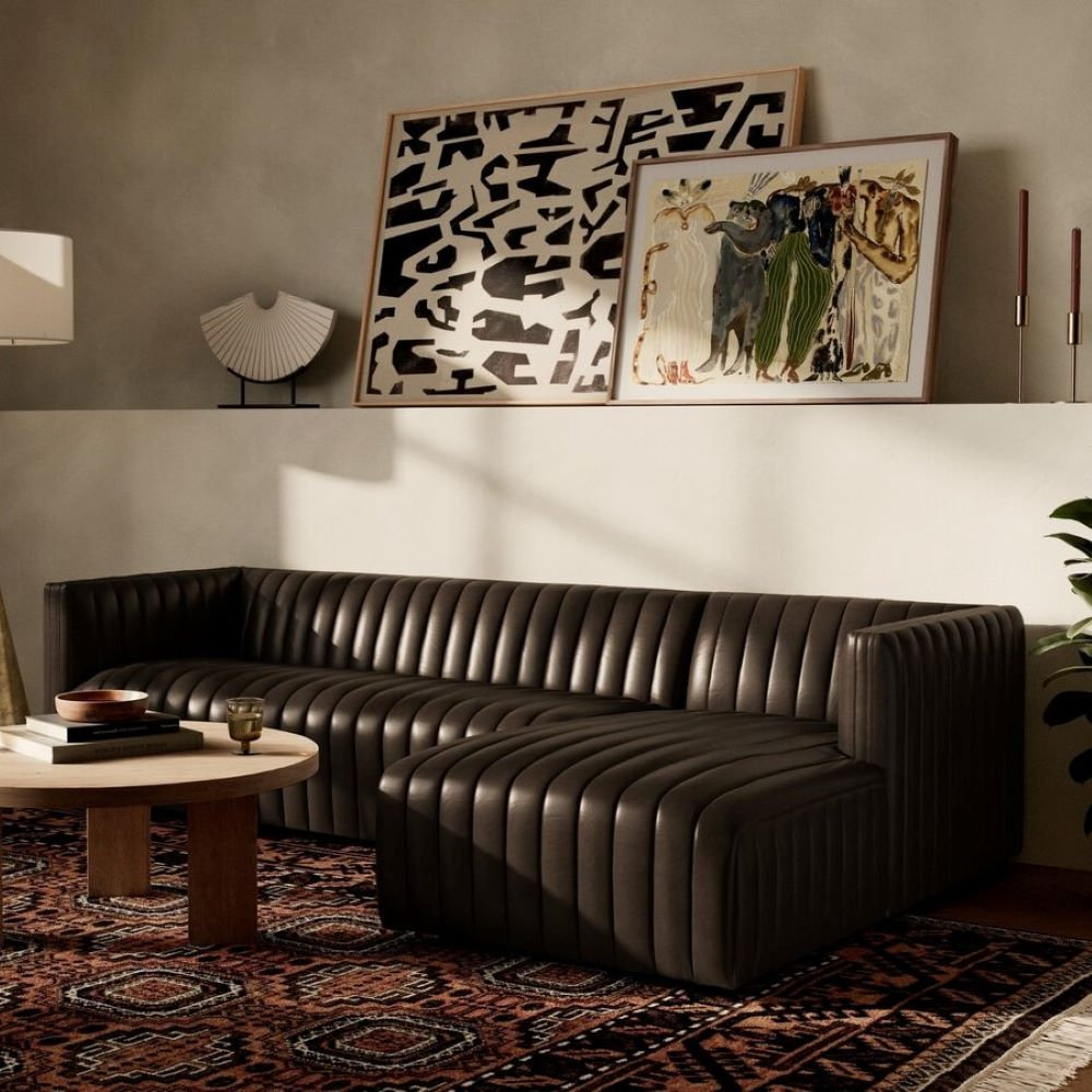 Brandt Upholstered Chaise L-Sectional, Deacon Wolf Genuine Leather, Right Hand Facing, 26.5" H x 105" W x 64" D