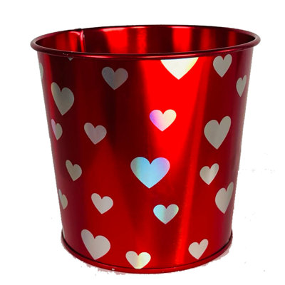 Holographic Shimmering Hearts On Red Planter