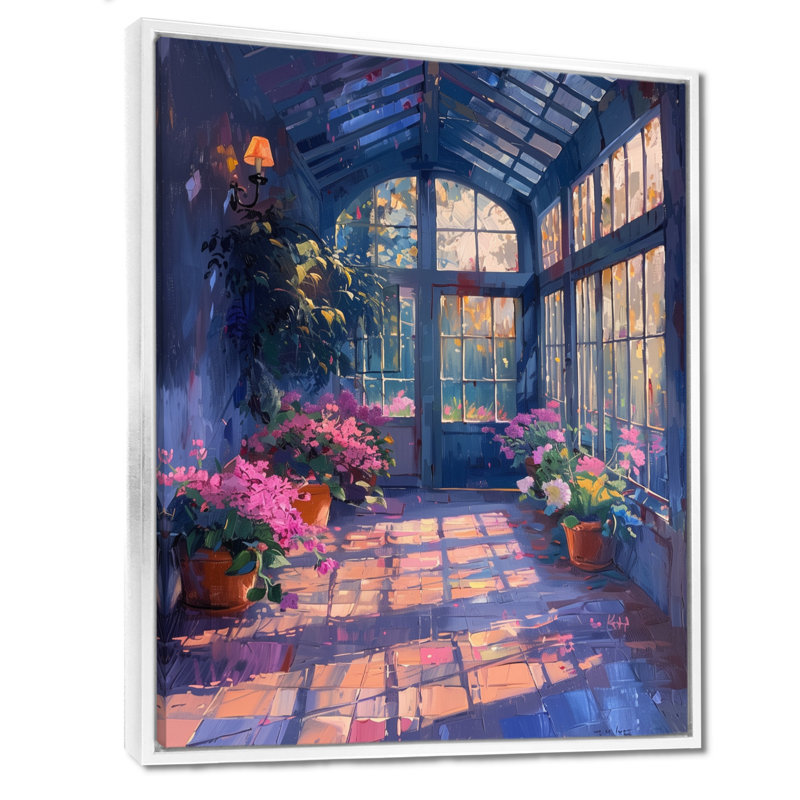 Serre rose ensoleillé Serenity - Art mural, Cadre flottant blanc, bois massif, H 16 po x l 32 po
