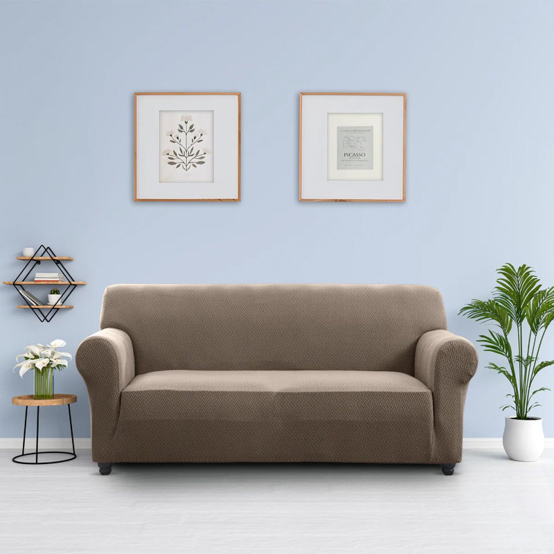 Premium Stretch Spandex Sofa Slipcover (Wrinkle-Free) , 179cm H x 280cm W, Coffee/Sand