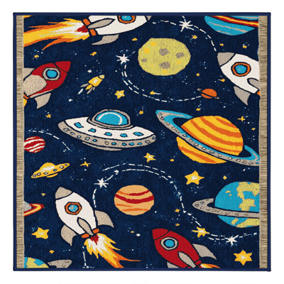 Machine Washable Transportation Blue Area Rug