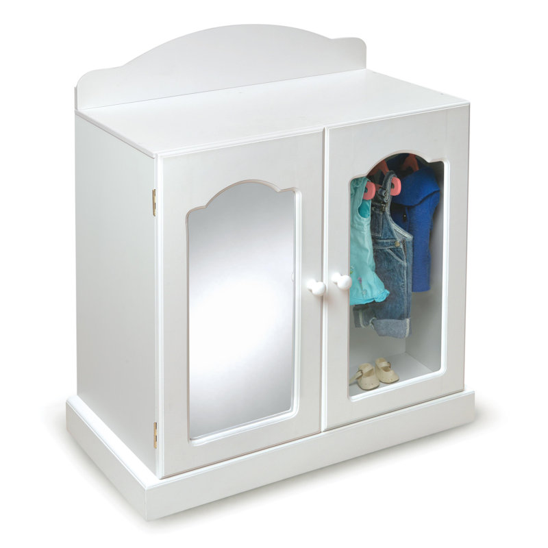 Mirrored Doll Armoire with 3 Baskets and 3 Hangers