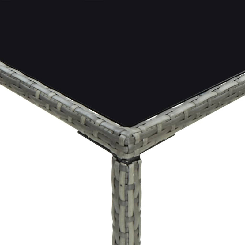 Table de bar et tabourets de patio avec coussins en rotin de poly, gris, Table d'une longueur de 27,6 po