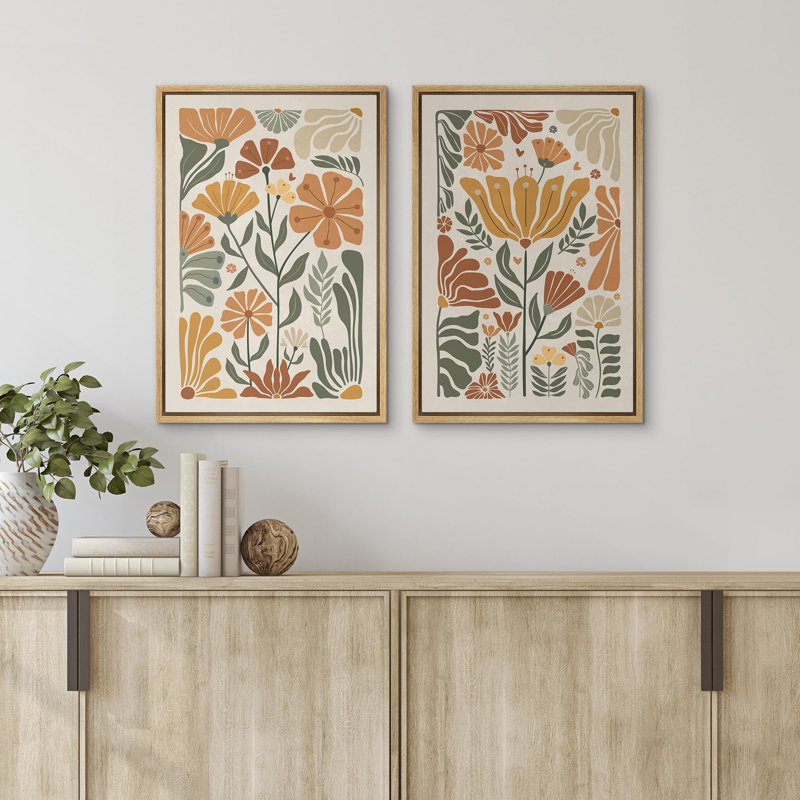 "Vintage Flower In Pastel", art moderne, décoration murale, nature nordique, 2 pièces, H 36 po x l 24 po, Naturel