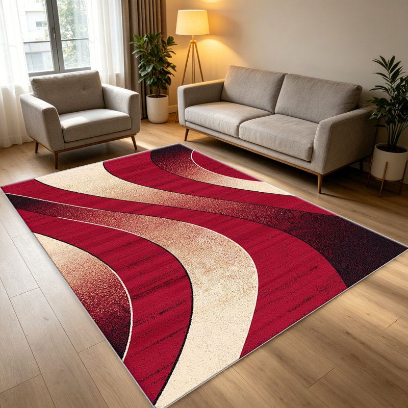 Abstract Swirl Red Beige carpet-easy to clean, machine-washable, soft and comfortable; suitable for door mats, kitchens, living rooms, bedrooms, corridors, and laundry areas. Easy to clean, durable carpet for home decoration.
