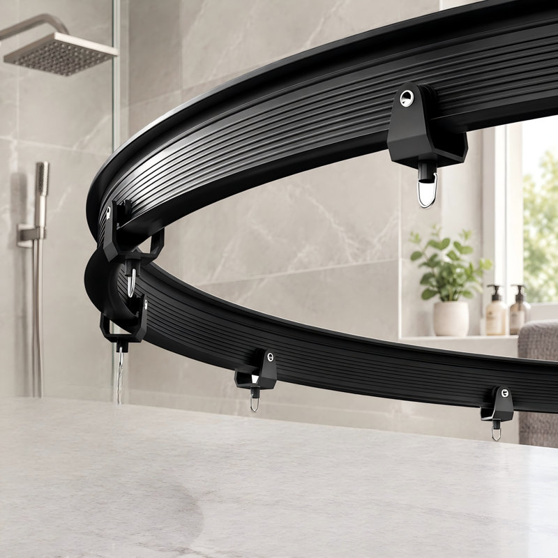 This black flexible ceiling-mounted curtain track measures 16.4 FT / 5 M; the curved sliding track can be used for room dividers, shower curtains, and wall dividers.