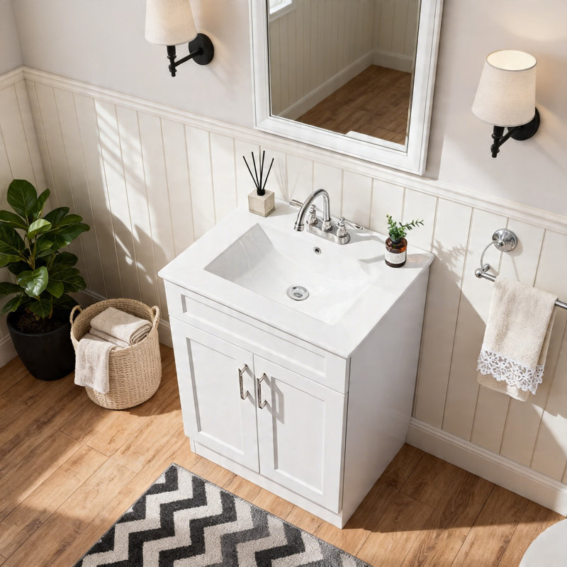 Peura 24''  Morden Single Bathroom Vanity with Ceramic Top, White