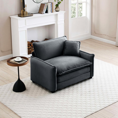 Grey Corduroy Single Deep Seat For Bedroom, Flat - Fashion And Retro Blend, Double Layered Cushions, Removable